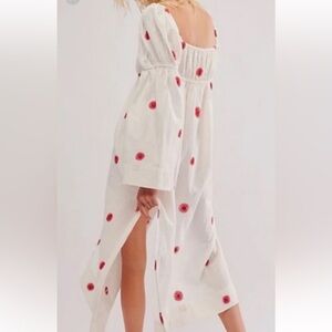 Free People Emory White Maxi Dress with Red Floral Design